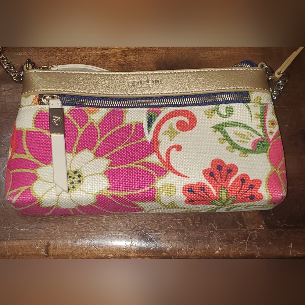 Spartina - Floral - Natural Linen & Gold Leather Crosssbody!